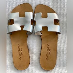 Silver Leather Slide Mykonos Sandals - Women